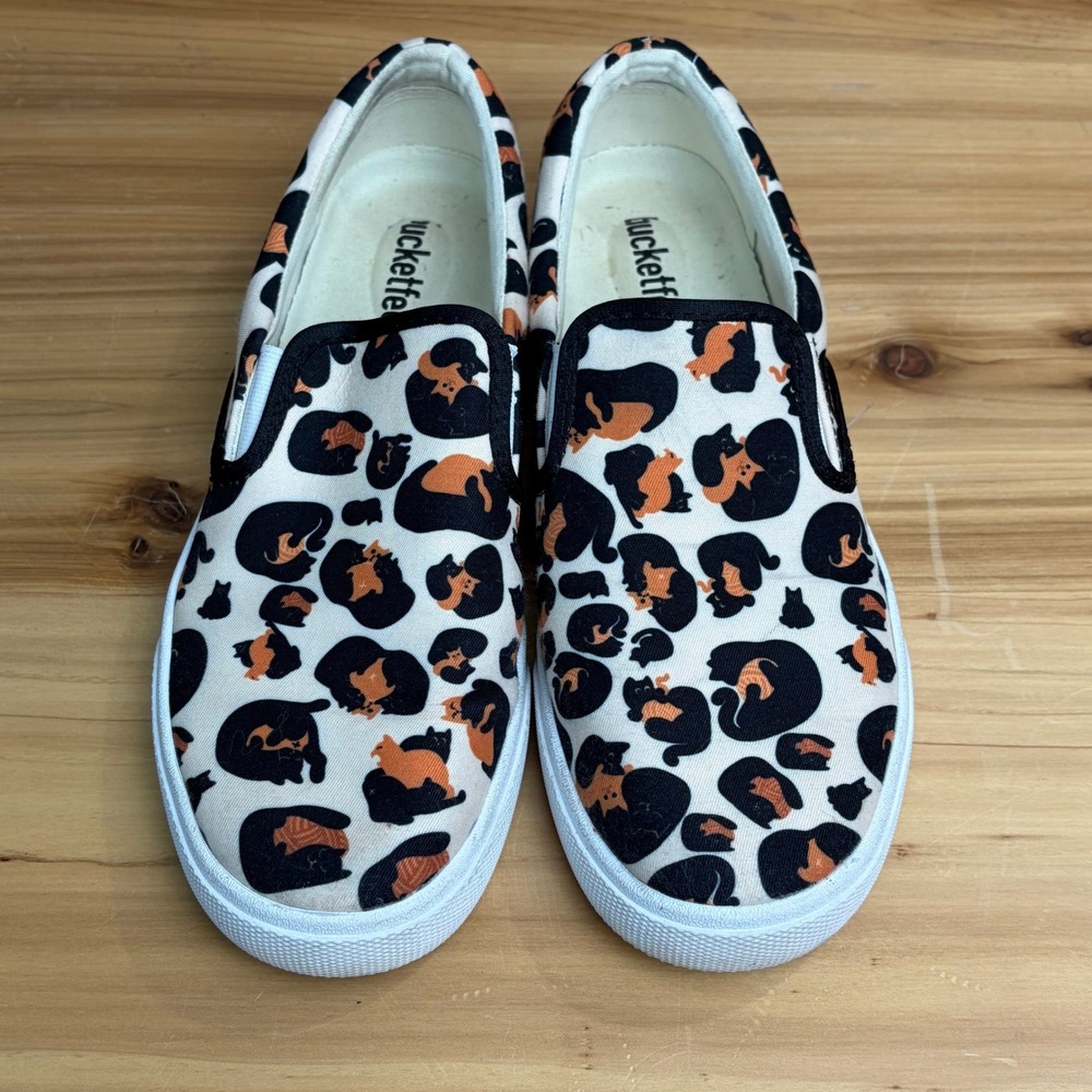 Bucketfeet Cat Leopard Print Sneakers Womens‎ 8.5 Mens 7 Jack Teagle Canvas